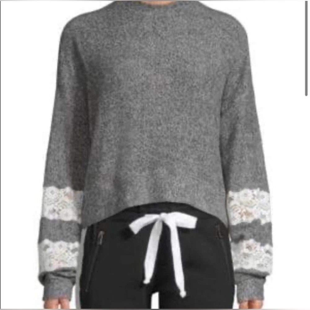 The Kooples Sport Sweet Fleece Lace Sweatshirt 1 XS Gray Athleisure Feminine